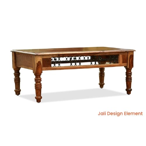 Image of Royaloak Hilton Wooden Coffee Table | Solid Sheesham Wood | Intricate Metal Jaali Work Adds Sophistication | Ample Surface Area | Timeless Center Table | Durable & Long Lasting Coffee Table