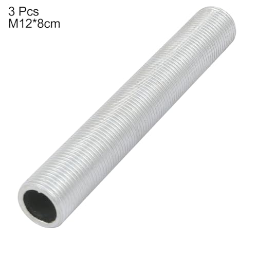 Image of uxcell Lamp Pipe Nipple, M12 Thread 80mm Length Hollow Lamps Repair Part Hardware for Lamp Lights, Zinc Alloy Silver Tone, Pack of 3