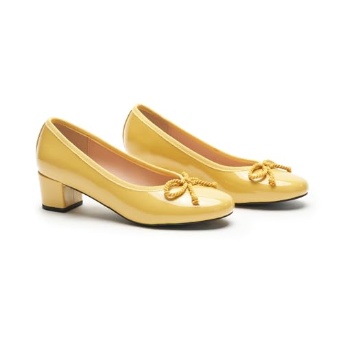 Image of C.Paravano Block Heels | Pumps Shoes Women | Women's Pumps | Chunky Heels for Women(Yellow,5)