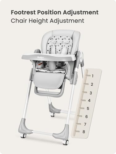 foldable high chair with soft cushion high chairs for babies and toddlers height adjustable feeding chair adjustable backrest and footrest lockable wheels star gray