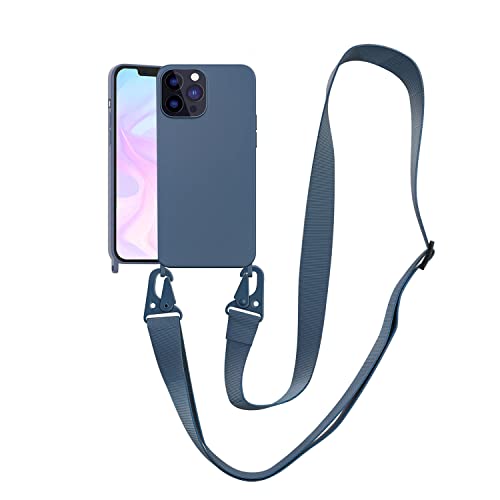 Image of Compatible with iPhone 14 Pro Case with Lanyard Crossbody iPhone Case with Strap Adjustable Shockproof Drop Protection Silicone Phone Cover for iPhone 14 Pro 6.1'' Dark Blue
