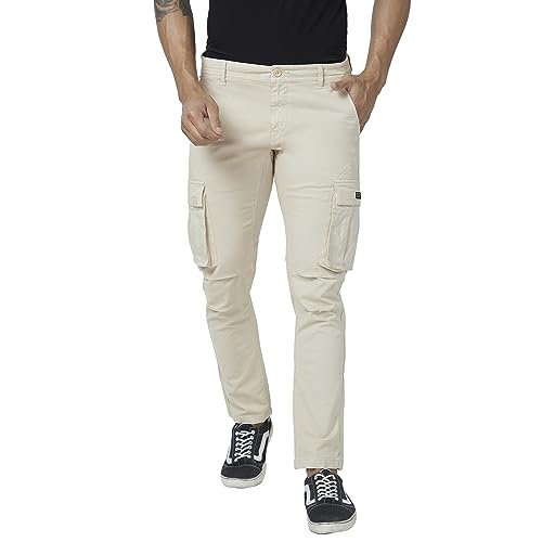 Image of Spykar Men Olive Green Cotton Slim Fit Ankle Length Mid Rise Trousers