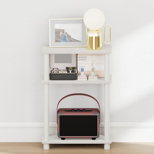 Furinno Turn-N-Tube Narrow Night Stand, 3-Tier Rectangular Nightstand with Storage Shelf, Slim Toolless Bedside Table, End Table, Side Table, for Bedroom, Closet, Dorm, White - image 4