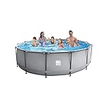 Happy People Stahlrahmenpool Set 540 x 122 cm mit Leiter, Filterpumpe, Abdeckplane und Unterlage - grau, rund, 3 lagiges Material, Stahlgestänge - Garten-Pool, Aufstell-Pool