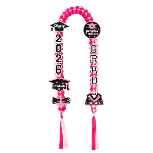 JIZWPOOM Class of 2026 Graduation Leis,Pink Graduation Lei for Necklace,Handmade Ribbon Lei,Great Graduation Gifts for Woman Her Him High School College Graduate