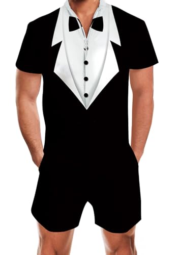 Goodstoworld Man Romper Adult Mens Tuxedo Overalls Jumper Bro Guys 3D Graphic Jumpsuit Male One Piece Rave Outfits Cargo Slim Fit with Pocket