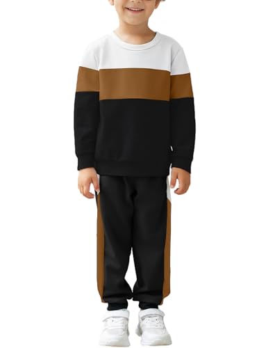 Arshiner Boys Clothes Color Block Sweatshirt & Casual Pants 2Pcs Fall Winter Outfits Set for Kids 2-12 Years
