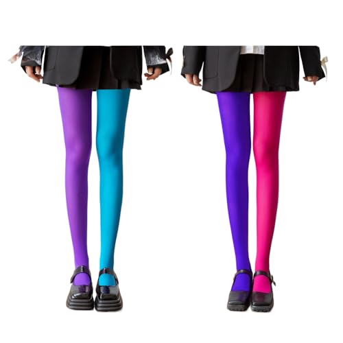 Ximimark 2 pcs Vibrant Two-Tone Footed Pantyhose - Comfy Elastic Waist - Perfect for Carnaval & Festive Outfits
