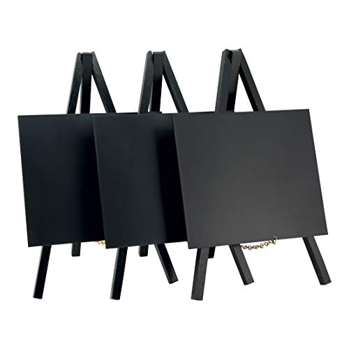 SECURIT - Set 3 Pizarras de Mesa + Caballetes + Rotulador de Tiza - Pizarras Portamenús - Base de Madera Lacada - Cafetería, Bar, Restaurante, Tienda - 24,4 x 15 x 13,5 cm - Color Negro