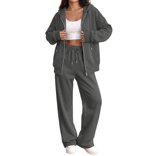 Sweat Suit Women Hooded Sweatshirt Wide Leg Sweatpants Gym Track Set - image 1