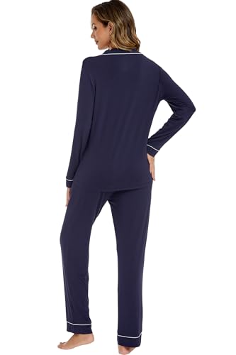 Image of LUBOT Womens Bamboo Viscose Pajamas for Women 2 Piece PJ Set Ultra Buttery Soft Cooling Button Long Sleeve Sleepwear S-XXL