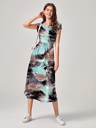 Image of Leriya Fashion Women's Tai-Dye Printed Mesh Rayon Lycra High V-Collar Neck Long Kurti Dresses for Women, A-Line Knee-Length Dress, Midi Western Dress for Women, Short Dress