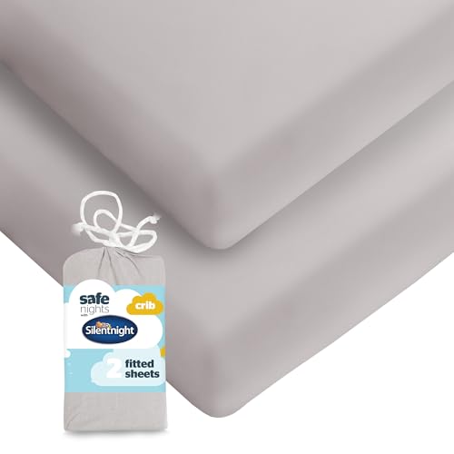 Silentnight Safe Nights Fitted Sheet - Crib Mattress - Breathable 100% Cotton Jersey – Super Soft Kind to Baby Skin - 90x40cm - Secure Fit with Elasticated Corners - 2 Pack, Grey