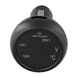 7,6 cm Auto-Voltmeter-Thermometer mit USB-Buchse, 12 V 24 V Digitalanzeige für Fahrzeugniveau, Auto-Elektrosystem (komplett rot)
