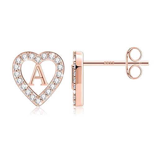 Image of Anoup Heart Initial Earrings for Girls Gifts - S925 Sterling Silver Post CZ Hypoallergenic Stud Initial Earrings for Women Teen Girls Birthday Gifts for Kids Jewelry