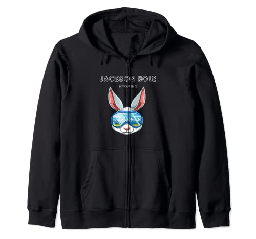 Jackson Hole Wyoming USA Ski and Snowboard Rabbit Zip Hoodie