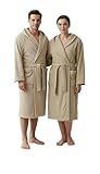 l&j Albornoz unisex unisex beige con capucha, de algodón 100 % suave y absorbente, con bolsillos y cinturón y gancho para baño, ducha, deporte, gimnasio, spa, beige, XL