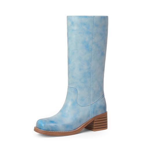 Image of Adolilove Mid Calf Boots for Women Chunky Block Low Heel Square Toe Comfortable Casual Trendy Stylish Boots