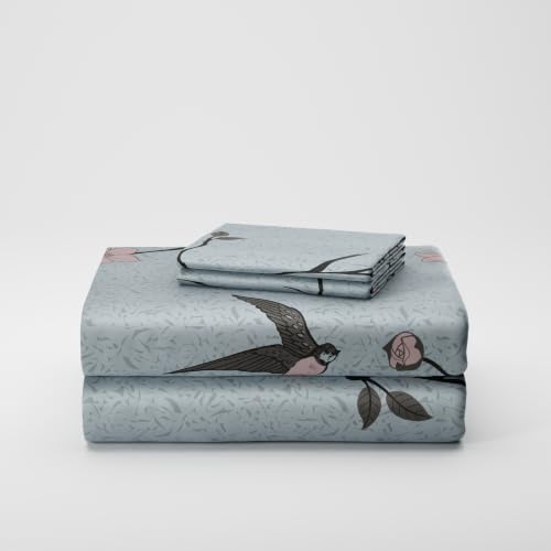 Image of BLISSHOME SoftTouch 140TC Cotton King Size Printed Bedsheet with 2 Pillow Covers for Double Bed, Silky Smooth Bedding Set, Breathable, Easy Maintain, Floral Print - Grey, Pink