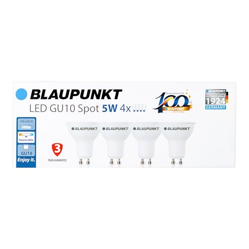 Blaupunkt LED GU10 - Spot 5 W - odpowiada żarówce 50 W - 475 lumenów - 4000 K naturalna biel - lampa energooszczędna/klasa energetyczna A+ - oszczędność kosztów - 4 sztuki