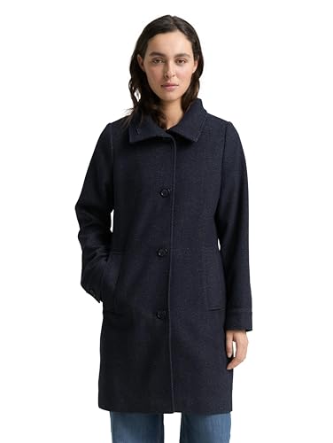 TOM TAILOR Damen 1047522 Wollmantel Mit Stehkragen, 38363 - Navy Heringbone, M EU