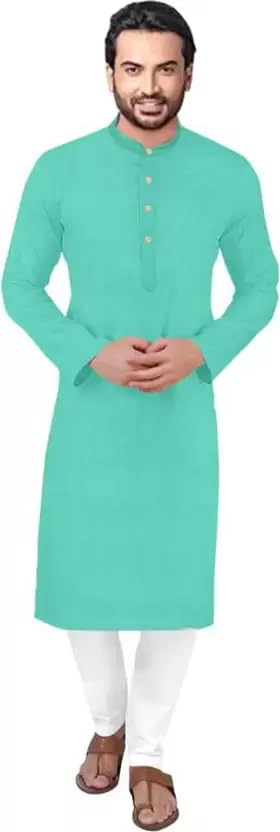 Image of weltpocket Men's Cotton Blend Solid Straight Kurta Pyjama