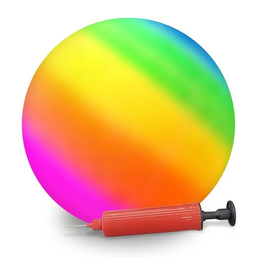 Playbees Rainbow Playground Ball for Kids with Hand Pump 16 Inches Ball for Backyard Dodgeball Kick Balls Handball for Indoor & Outdoor Game Ball Beach Balls for Summer Perfect for Kids and Adults