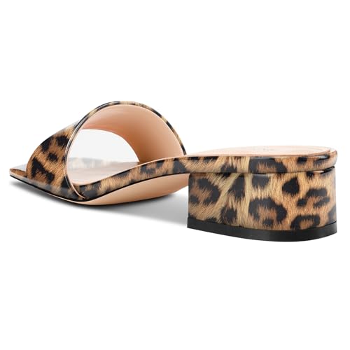 Image of TNYNFBEB Womens Chunky Block Low Heel Open Square Toe Sandals Mules Shoes Slip-on Prom Party Dress Patent Leather 1.4 Inches Heels