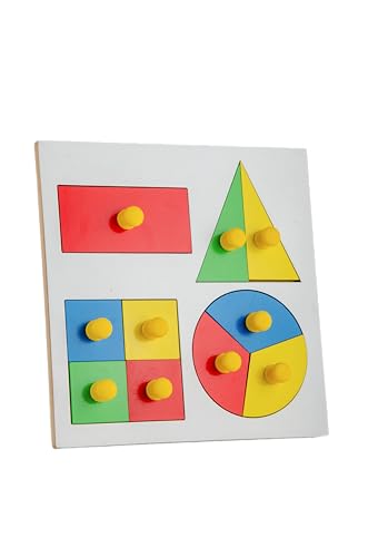 Image of Little Genius Inset Shape Fraction Board with Knob, Multicolour
