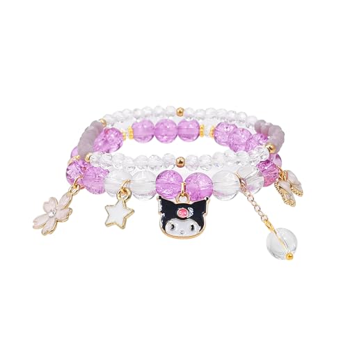 Purple Beaded Charm Bracelet with Fashion Pendant - Adjustable Crystal & Acrylic Jewelry for Daily Wear & Gifting