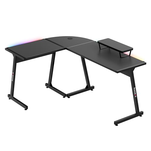 huzaro Hero 6.0 RGB – L-Form Eckschreibtisch Gaming Tisch Schreibtisch – LED-Beleuchtung mit Musik synchronisieren – Rechts Links Montage – Carbon Tischplatte – Homeoffice – 147x112cm – Schwarz