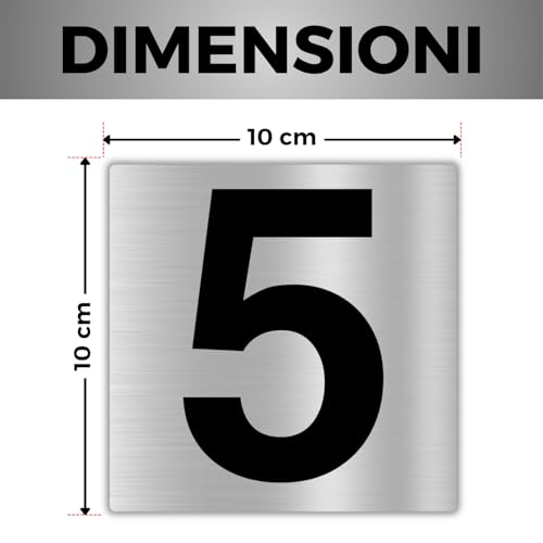 LEIASA | Hausnummer Aufkleber - 10 x 10 cm - Aluminium - Nº 5 - Nummer Apartment Hotel - Türnummerierung - Außen und Innen - Türnummer - Nummer 5 (Zahl 5)