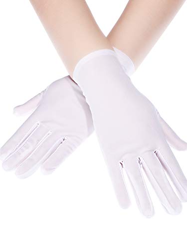 Sumind Women & Girls Satin/Spandex Gloves, Black, White, Red, One Size, Formal, Special Occasion, Wedding Party, Opera Gloves, 3 Pairs4