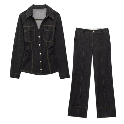 Ensemble de jeans vintage femme pantalon jambe large et veste denim taille haute