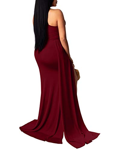 Image of LAGSHIAN Women Sexy Elegant One Shoulder High Split Cutout Long Evening Dress