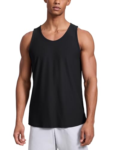 CRZ YOGA Mens Cloudweight Workout Comfy Tank Tops Lightweight Quick Dry Athletic Gym Casual Sleeveless Black L