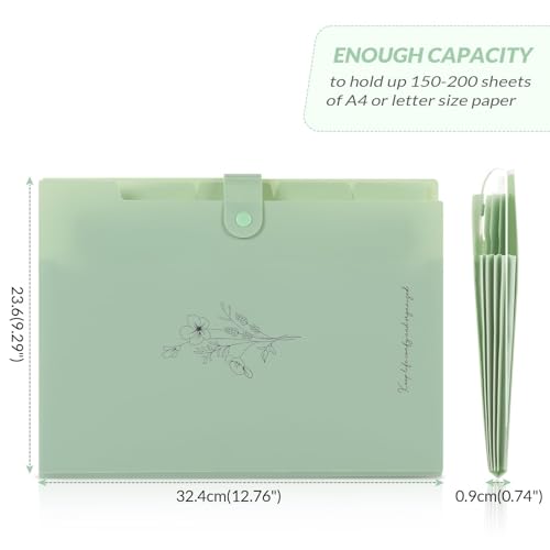 Image of SKYDUE Expanding File Folder with 5 Pockets, Aesthetic Accordion File Organizer, Portable Document Paper Bill Receipt Organizer, School Office Supplies, Letter /A4 Size, (1, Pea Green)