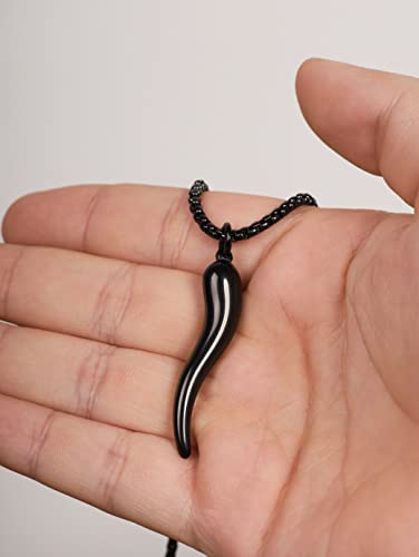 HAQUIL Italian Horn Necklace, Stainless Steel Cornicello Horn Amulet Charm Pendant, Box Chain, Italian Jewelry Gifts3