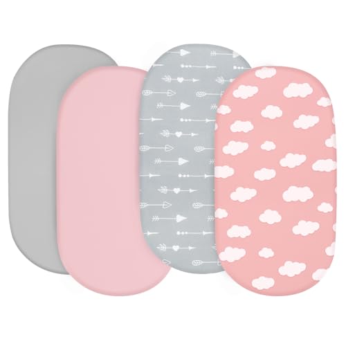 Baby Bassinet Sheets 4 Pack Compatible with Graco DreamMore Bedside, Delta Children and Dream On Me Lacy/Karley Bedside Sleeper, Ultra Soft & Skin-Friendly, Pink Print