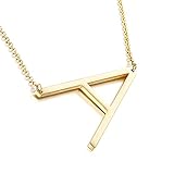 KissYan Large Initial Necklace Sideways, 18K Gold Plate Big Letters Pendant Necklace Script Name...