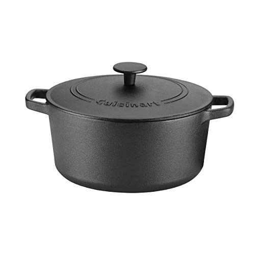 Image of Cuisinart CIPS650-25 Chef's Classic Pre-Seasoned Cast Iron 5 Round Casserole with Cover 5, 5 Qt, Black