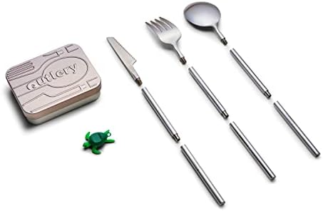 Outlery | Portable & Reusable Stainless Steel Travel Cutlery Set (Raw Silver) - Includes Travel Case for Easy Transport