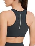Yvette フロントジッパースポーツブラ 女性用 ハイサポート カラーブロック プラスサイズ スポーツブラ ランニングワークアウトにハイインパクト, ヘイズブルー, Large