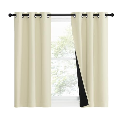 Image of NICETOWN Living Room Completely Shaded Draperies, Privacy Protection & Noise Reducing Ring Top Drapes, Black Lined Insulated Window Treatment Curtain Panels (Beige, 2 Pieces, W37 x L50)