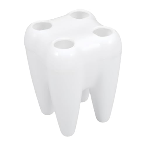 Cartoon Toothbrush Holder, Multifunctional Tooth Shaped Bathroom Stand, 4 Hole Organizer for Toothbrushes, Cute Storage Rack for Sink, Countertop, Kids, Home, Accessories