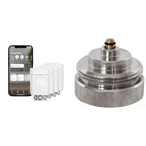 Eve Thermo, 4er Set - Smartes Heizkörperthermostat, Made in Germany & Eurotronic 700102 TA, Metalladapter für Heizkörperthermostate