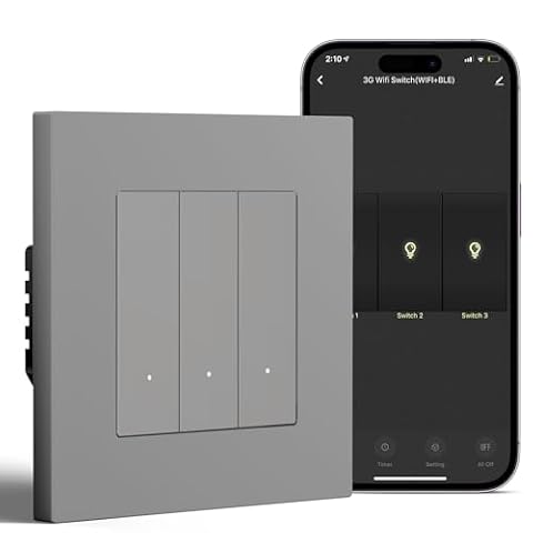BSEED Inteligentny włącznik światła podtynkowy z ramą PC, 3-krotny, 1-drożny, przełącznik przyciskowy Wi-Fi, kompatybilny z Alexa/Google Home, inteligentny przełącznik ścienny współpracuje z aplikacją