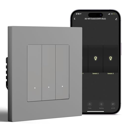 BSEED Inteligentny włącznik światła podtynkowy z ramą PC, 3-krotny, 1-drożny, przełącznik przyciskowy Wi-Fi, kompatybilny z Alexa/Google Home, inteligentny przełącznik ścienny współpracuje z aplikacją
