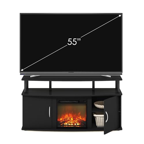 Image of Furinno Jensen TV Stand with Fireplace, Entertainment Center, TV Console for TV up to 55 Inch and Open Shelf, Storage Cabinet, for Living Room, Bedroom, Dark Americano
