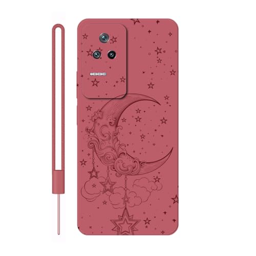 Sunrive Funda Compatible con Xiaomi Poco F4 5G,Slim Fit Gel Mate Carcasa Case Bumper de Impactos Espalda Cover (Rojo)+1 X Correa